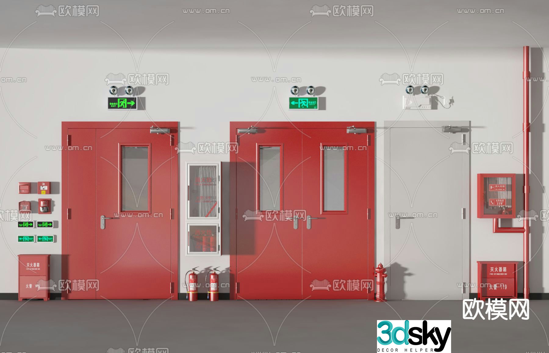 Modern fire hydrant equipment fire door safety door 3d model