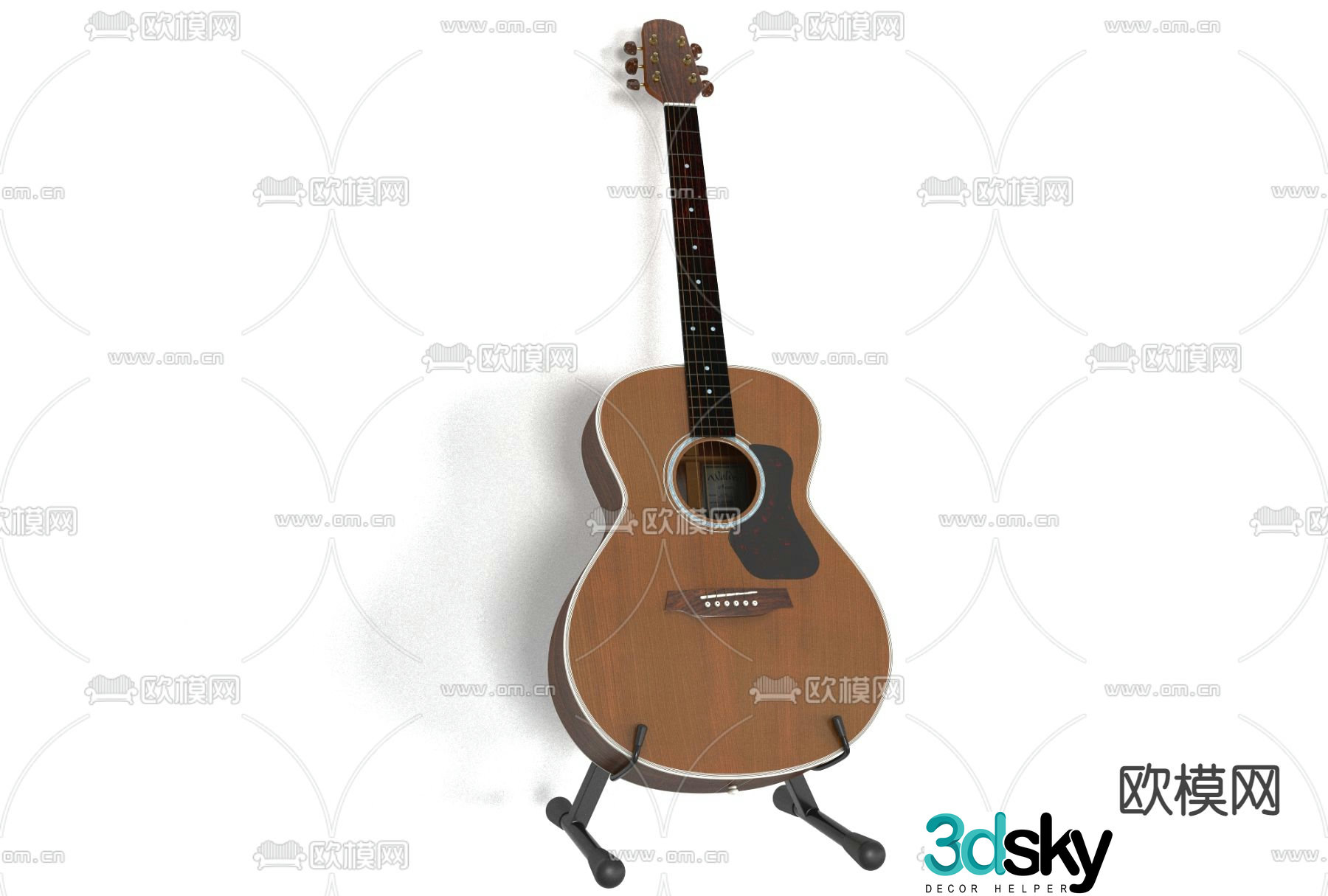 Modern acoustic guitar free 3d model