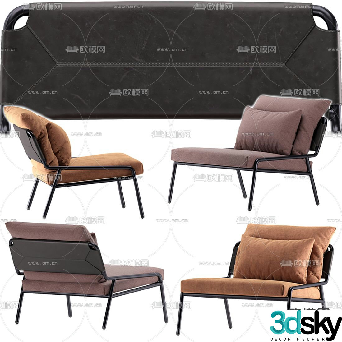 Meridiani modern fabric lounge chair 3d model
