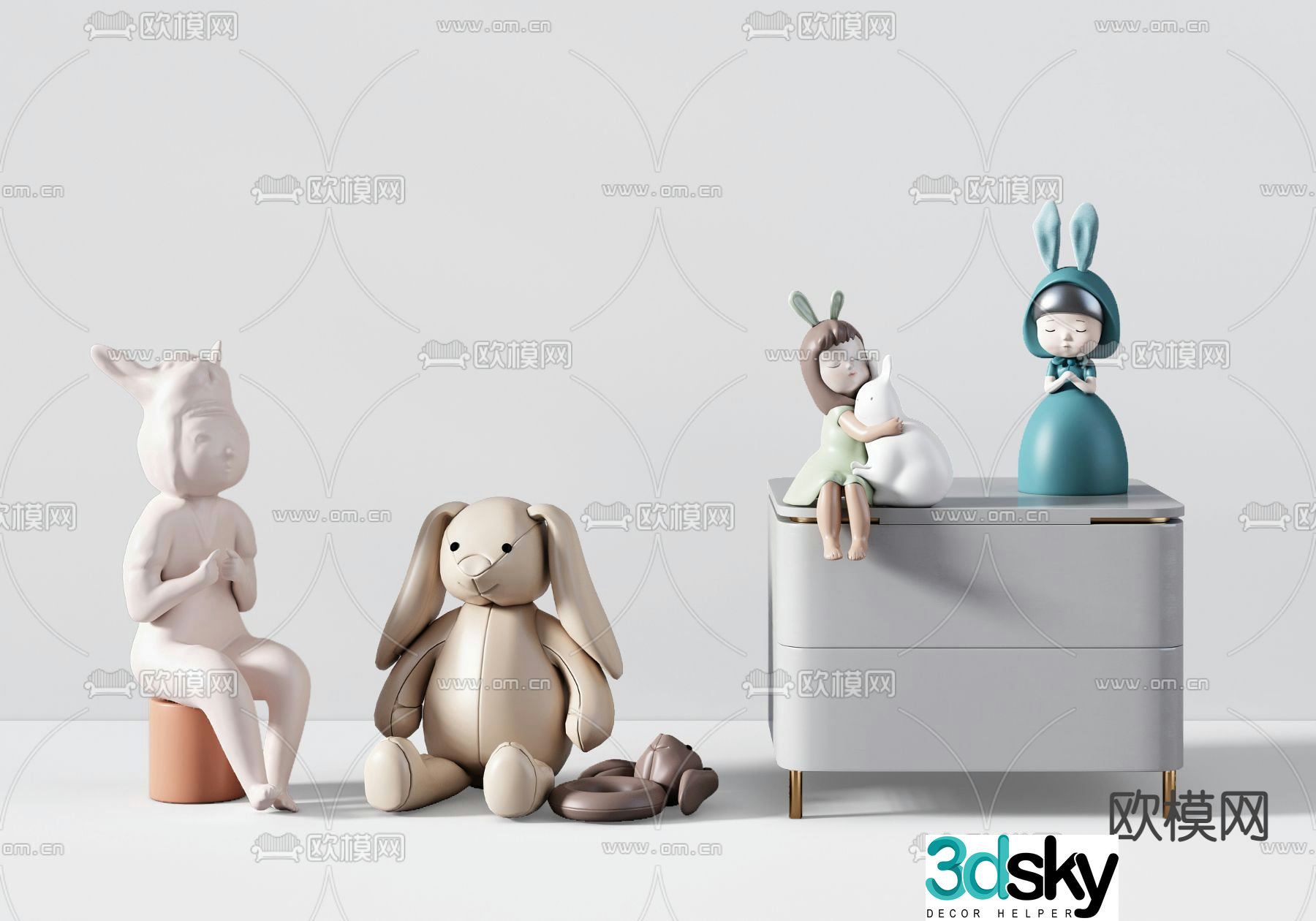 Modern bunny stuffed toy 3d model
