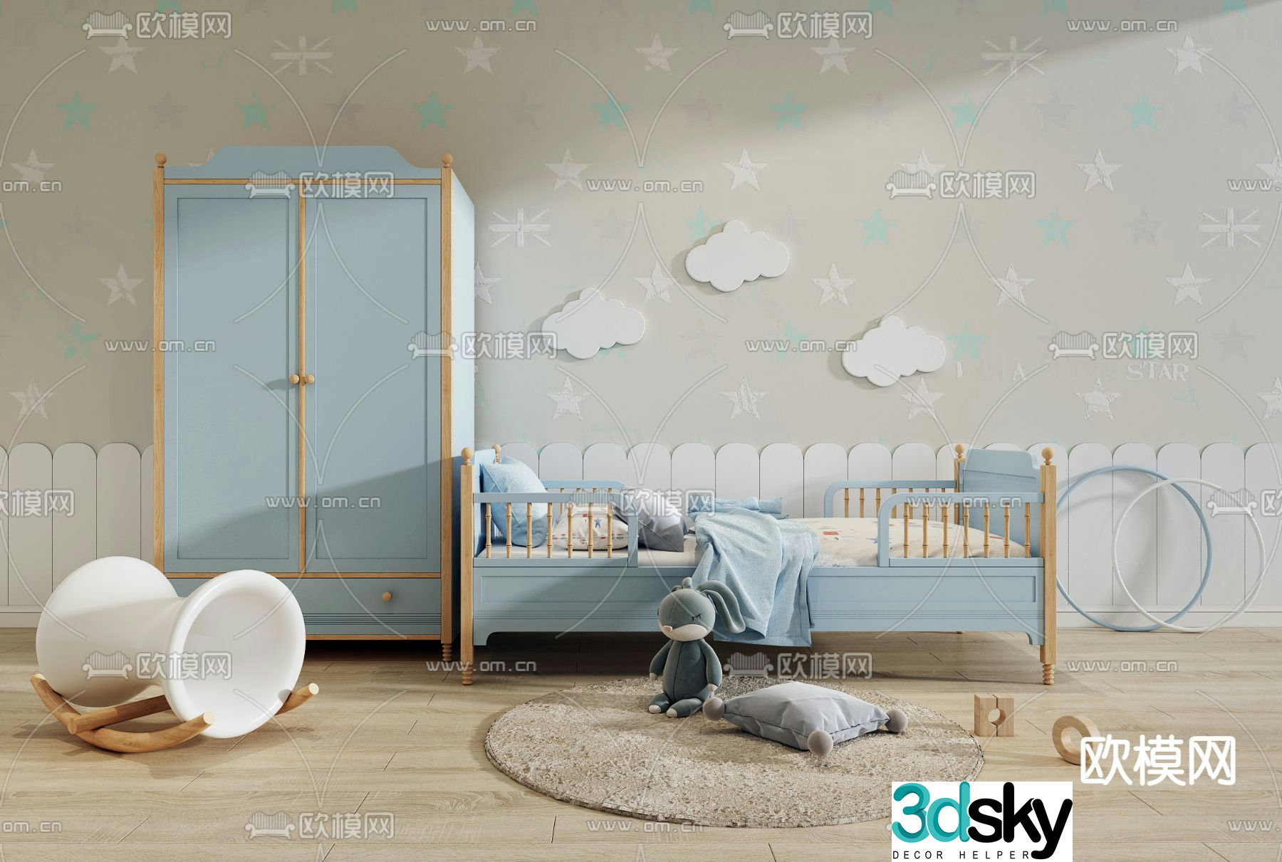 Modern children’s bed wardrobe 3d model