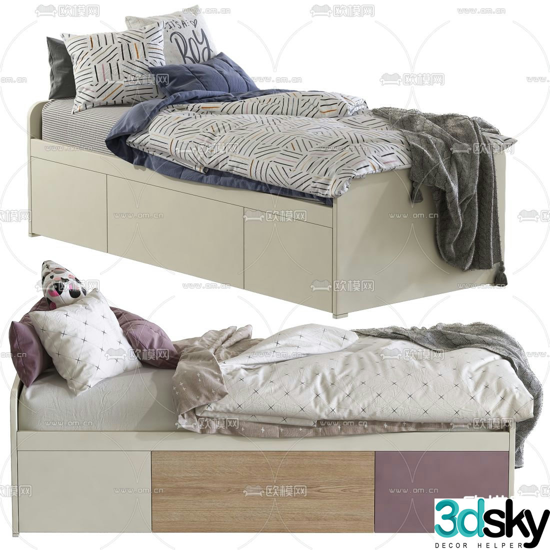 Modern fabric children’s bed 3d model
