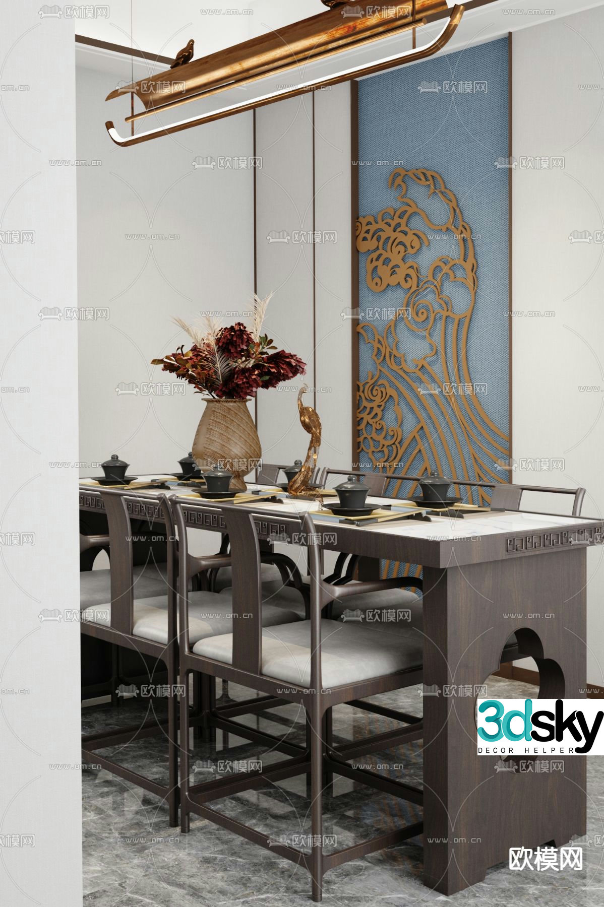Zhongmu Design New Chinese Restaurant 3D Model