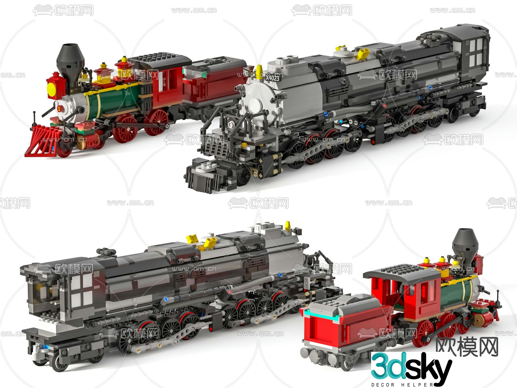 Modern train building block toy 3d model