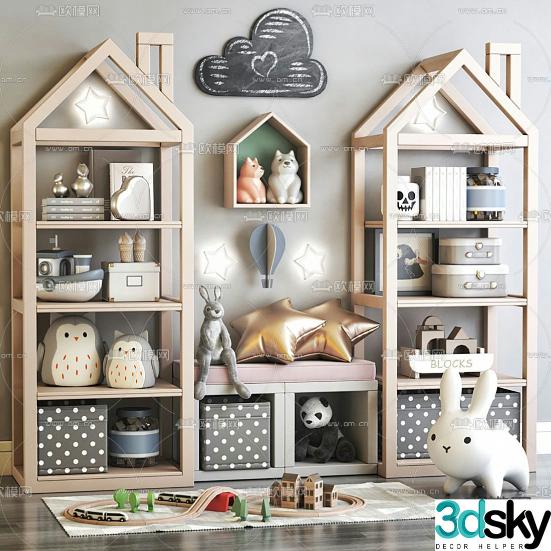Nordic solid wood children’s toy cabinet 3d model