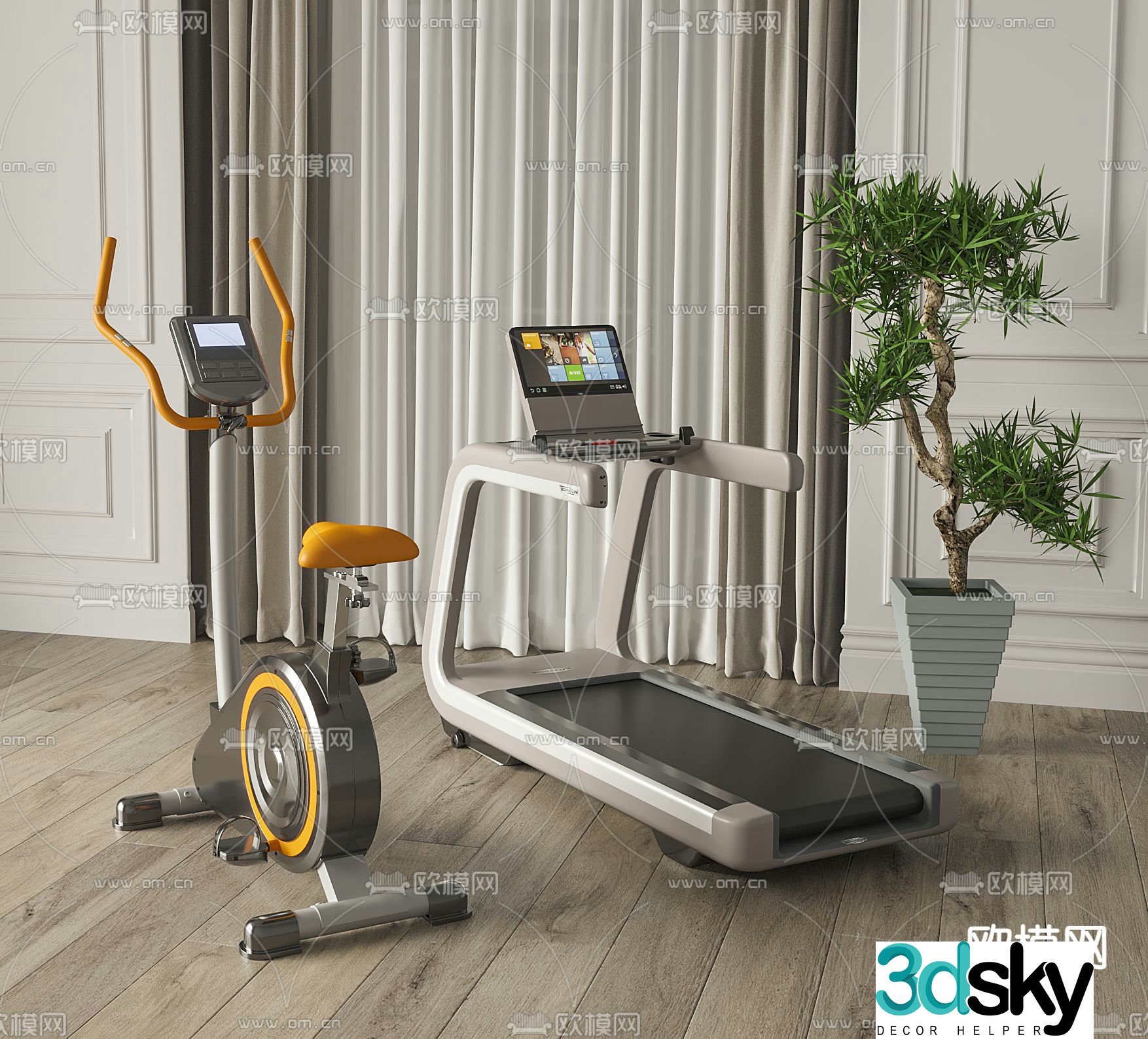 Modern fitness equipment treadmill 3d model