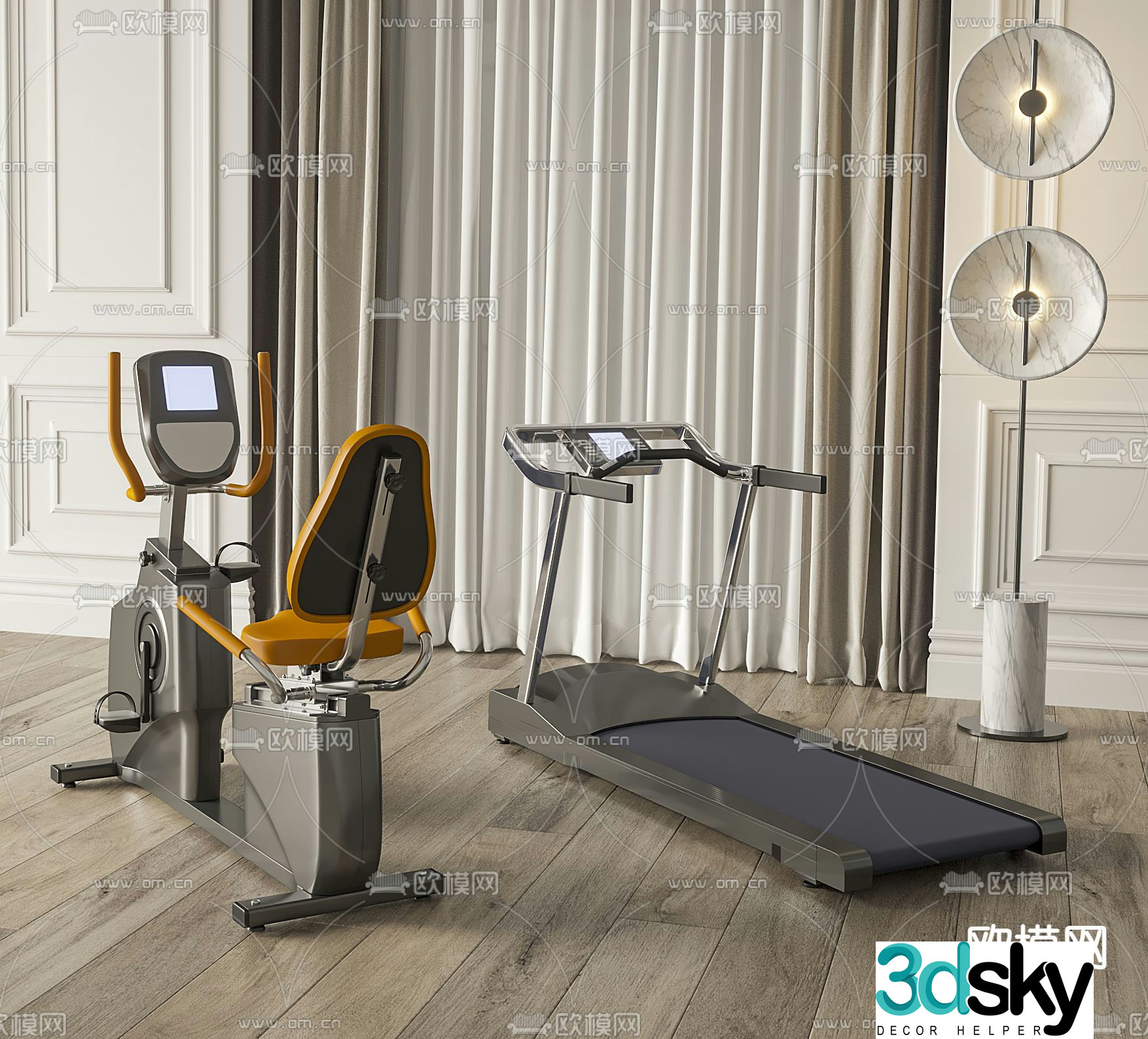 Modern fitness equipment treadmill 3d model