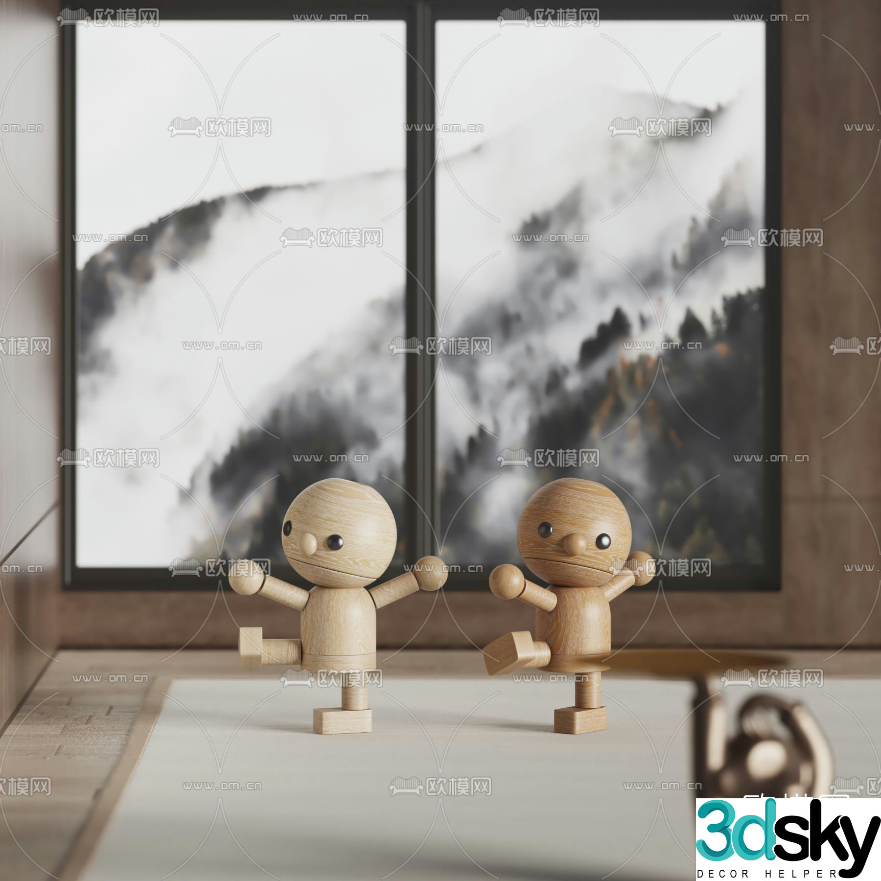 Modern wooden man doll toy 3d model