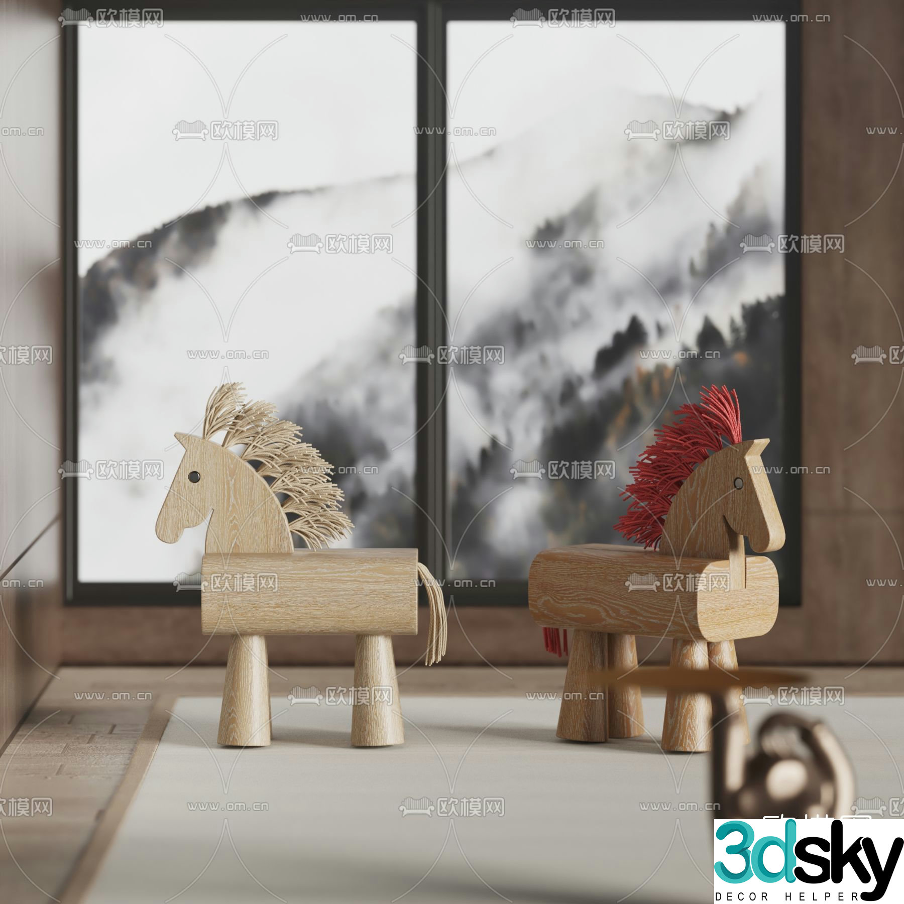 Modern wooden wooden horse children’s chair 3d model
