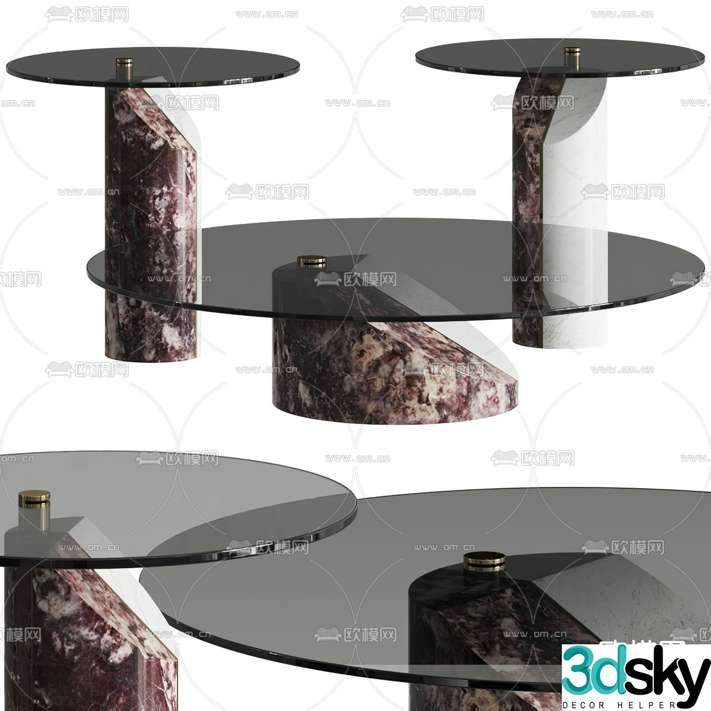 BAXTER modern marble glass coffee table 3d model