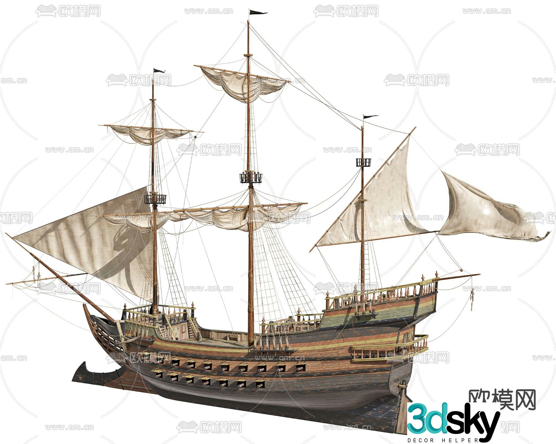 Modern nautical sailing ship 3d model