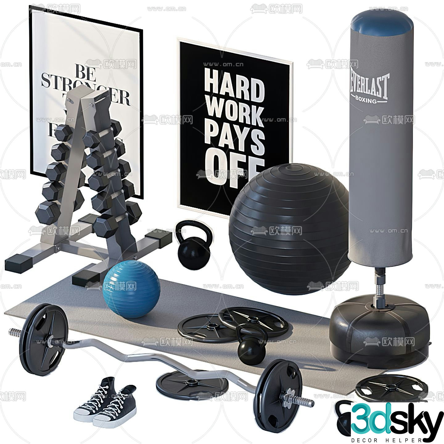 Modern yoga ball dumbbell sports goods 3d model