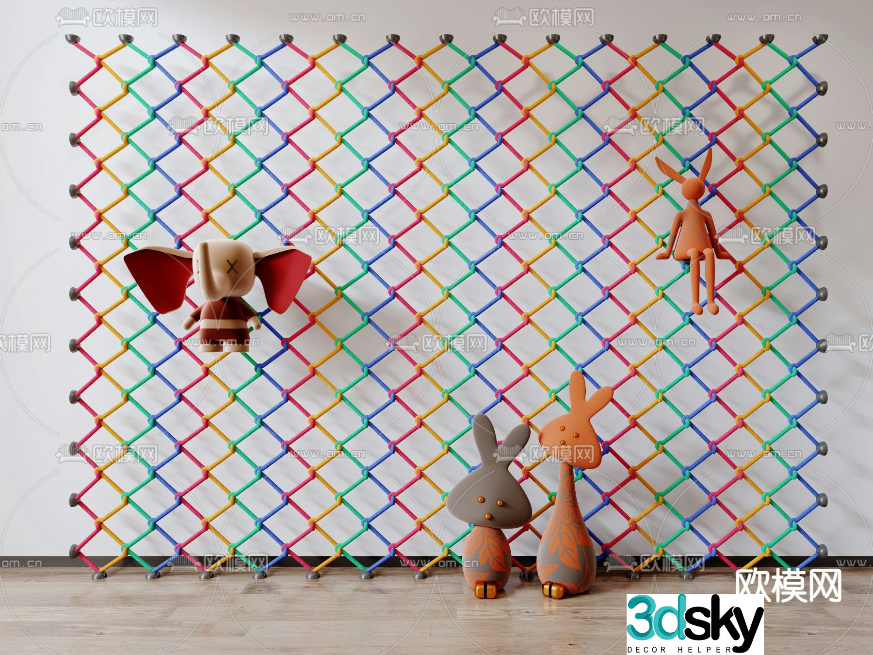 Modern colorful hemp rope children’s climbing net 3d model