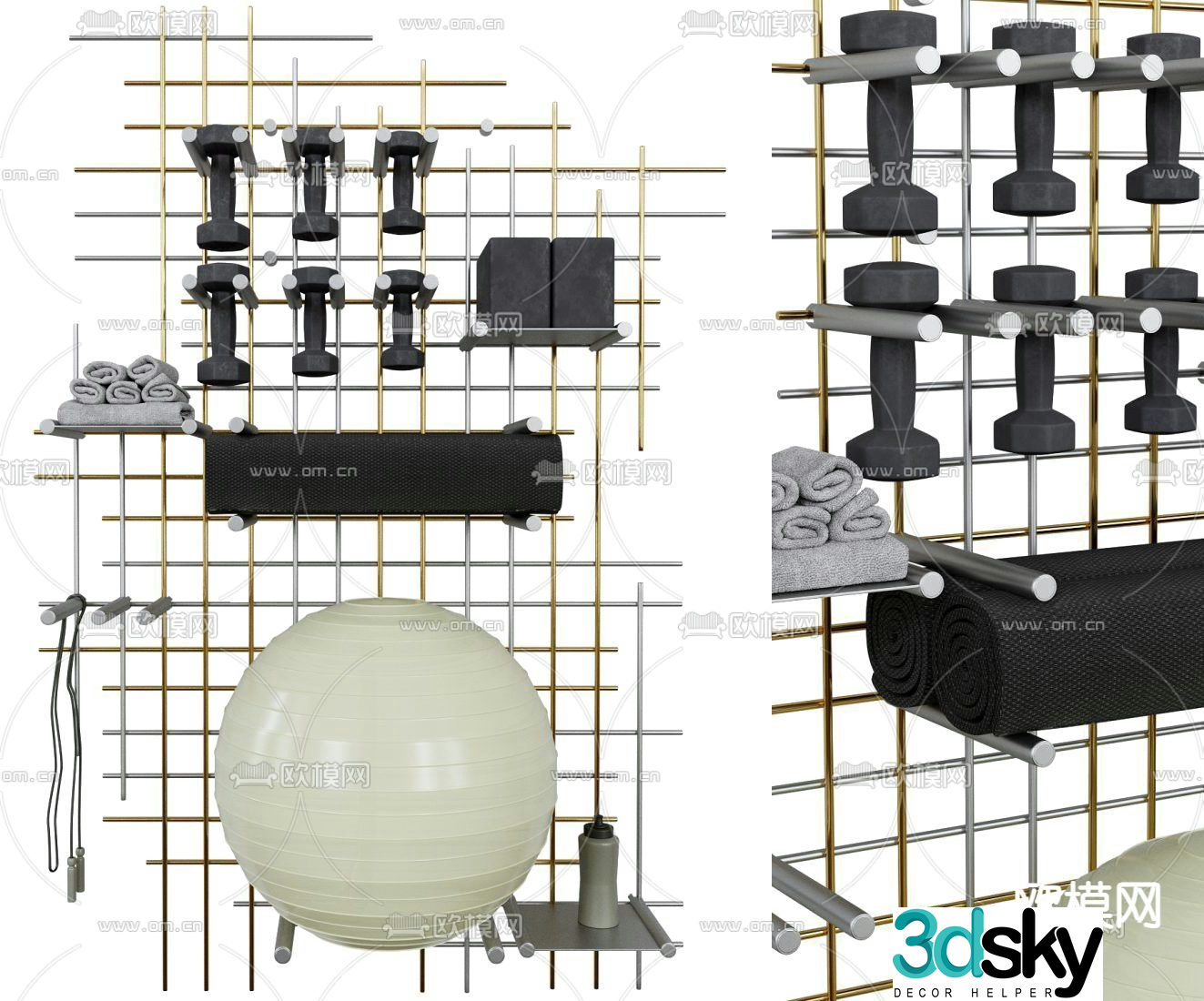 Modern yoga supplies fitness equipment 3d model