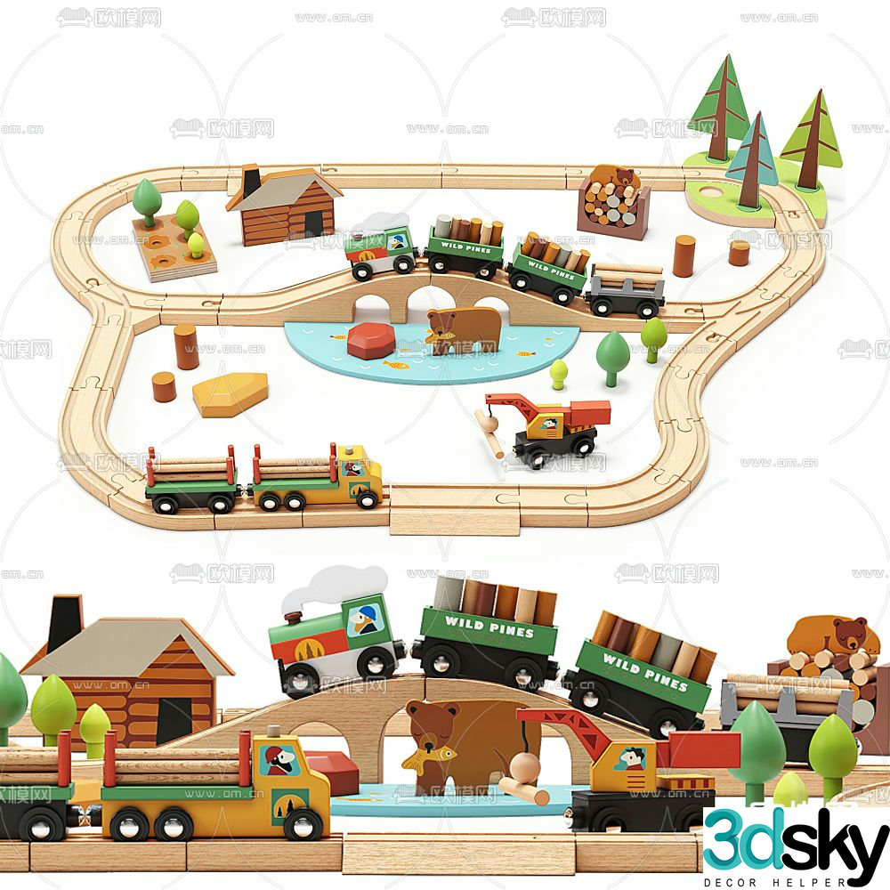 Modern children’s train toy 3d model