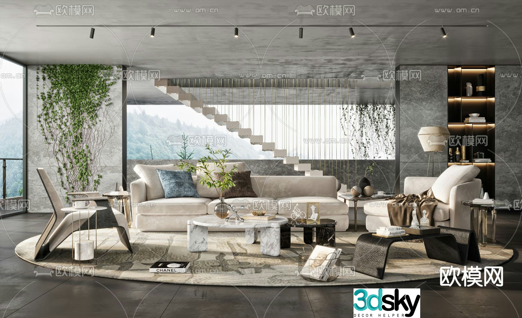 Molteni&C modern fabric sofa set 3d model