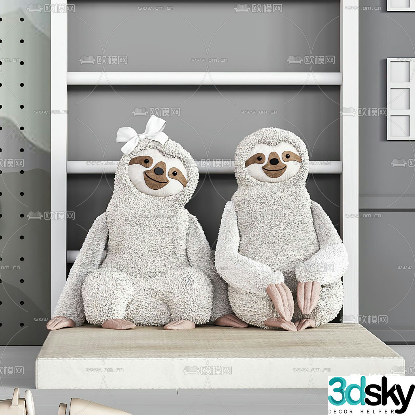Modern plush sloth toy 3d model