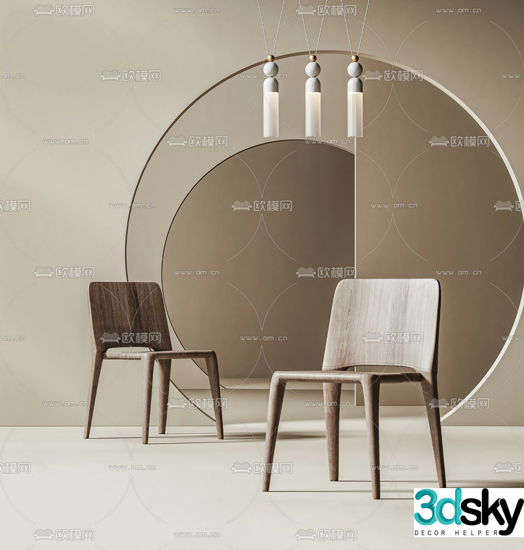 Cassina solid wood single chair 3d model
