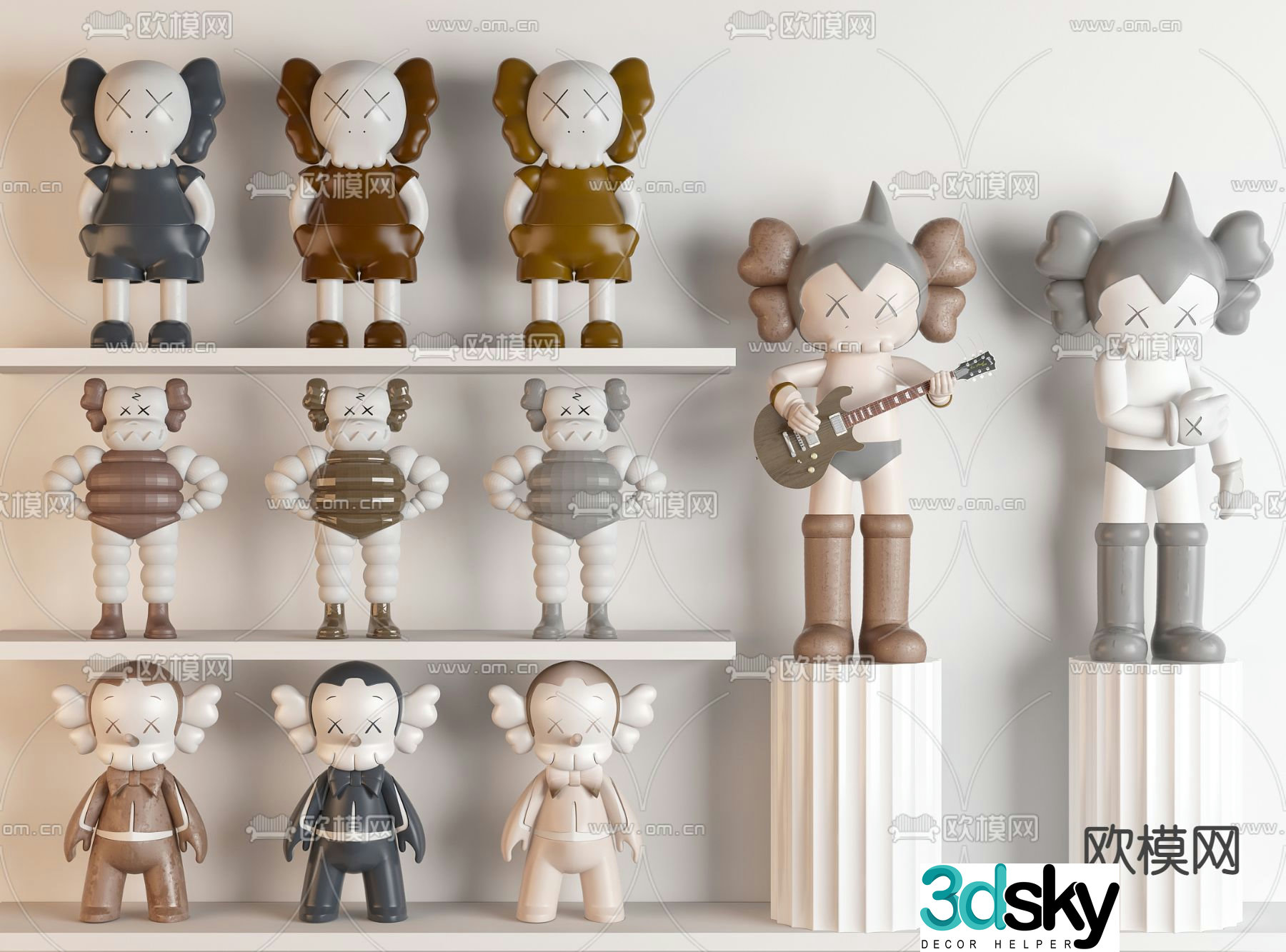 Modern KAWS trendy toy doll ornaments 3D model
