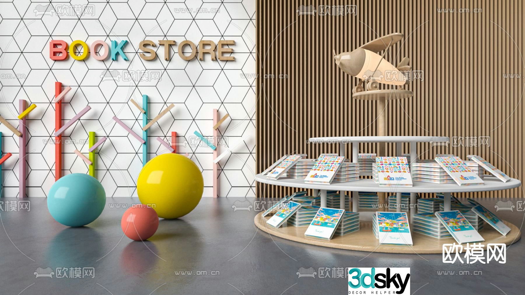 Modern children’s bookstore bookshelf 3d model