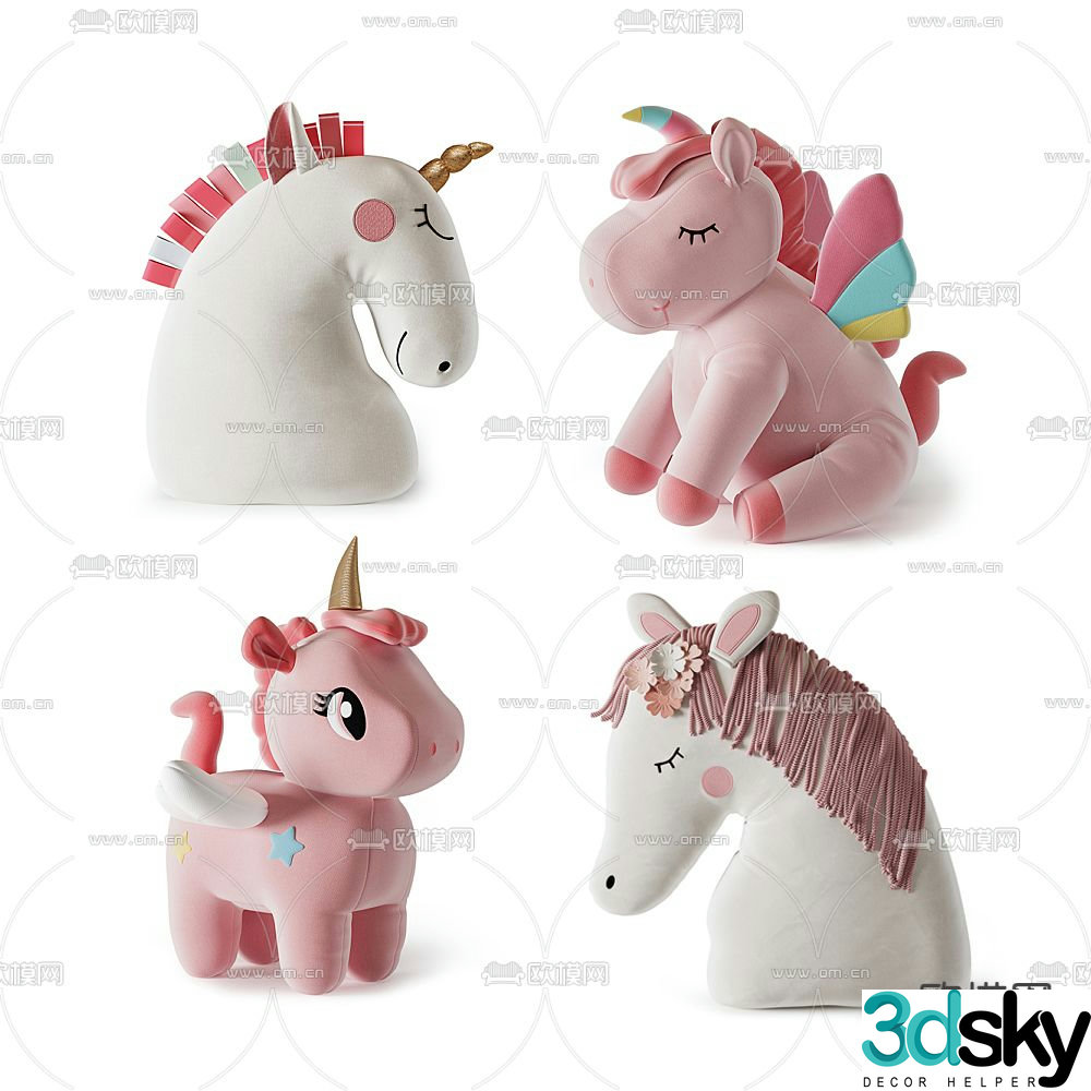 Modern unicorn ragdoll toy 3d model