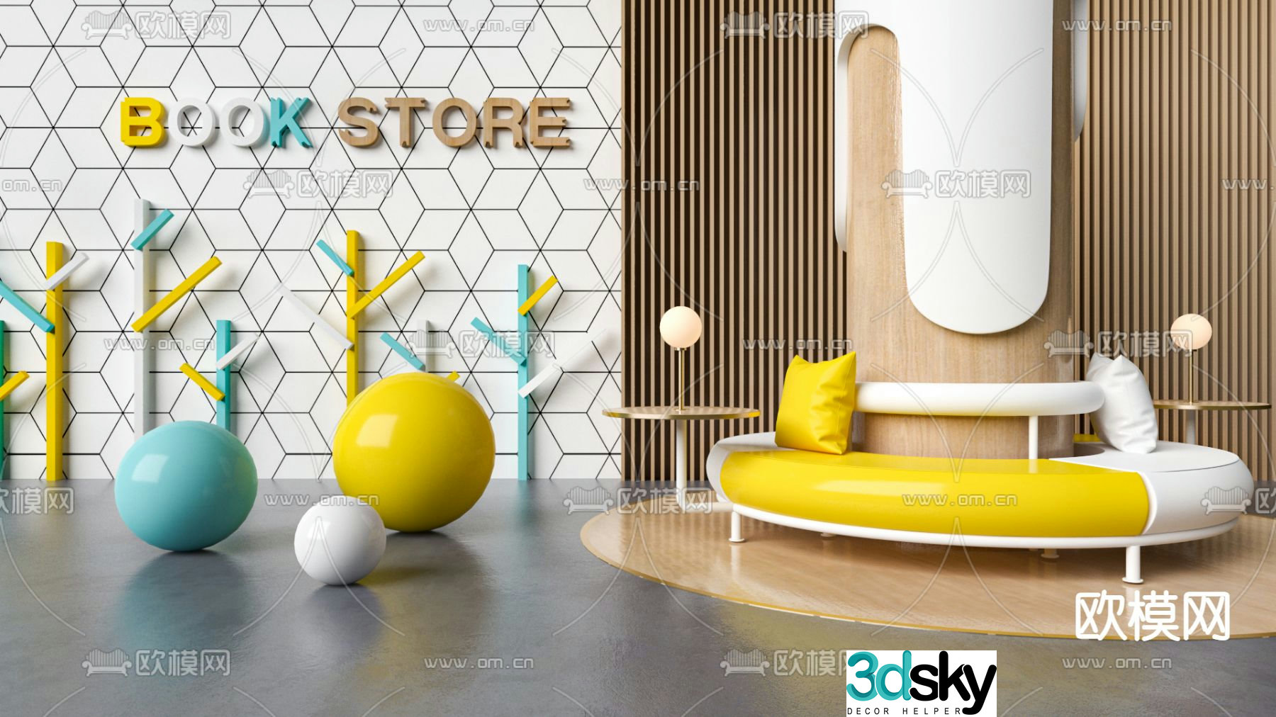 Modern children’s bookstore desks and chairs 3d model