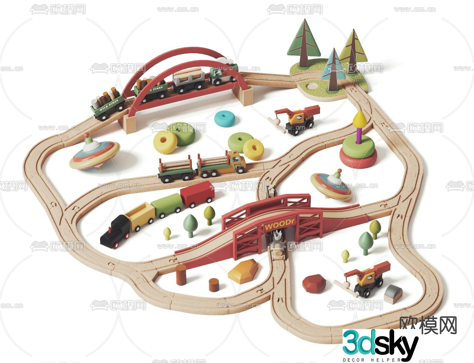 Modern train track toy 3d model