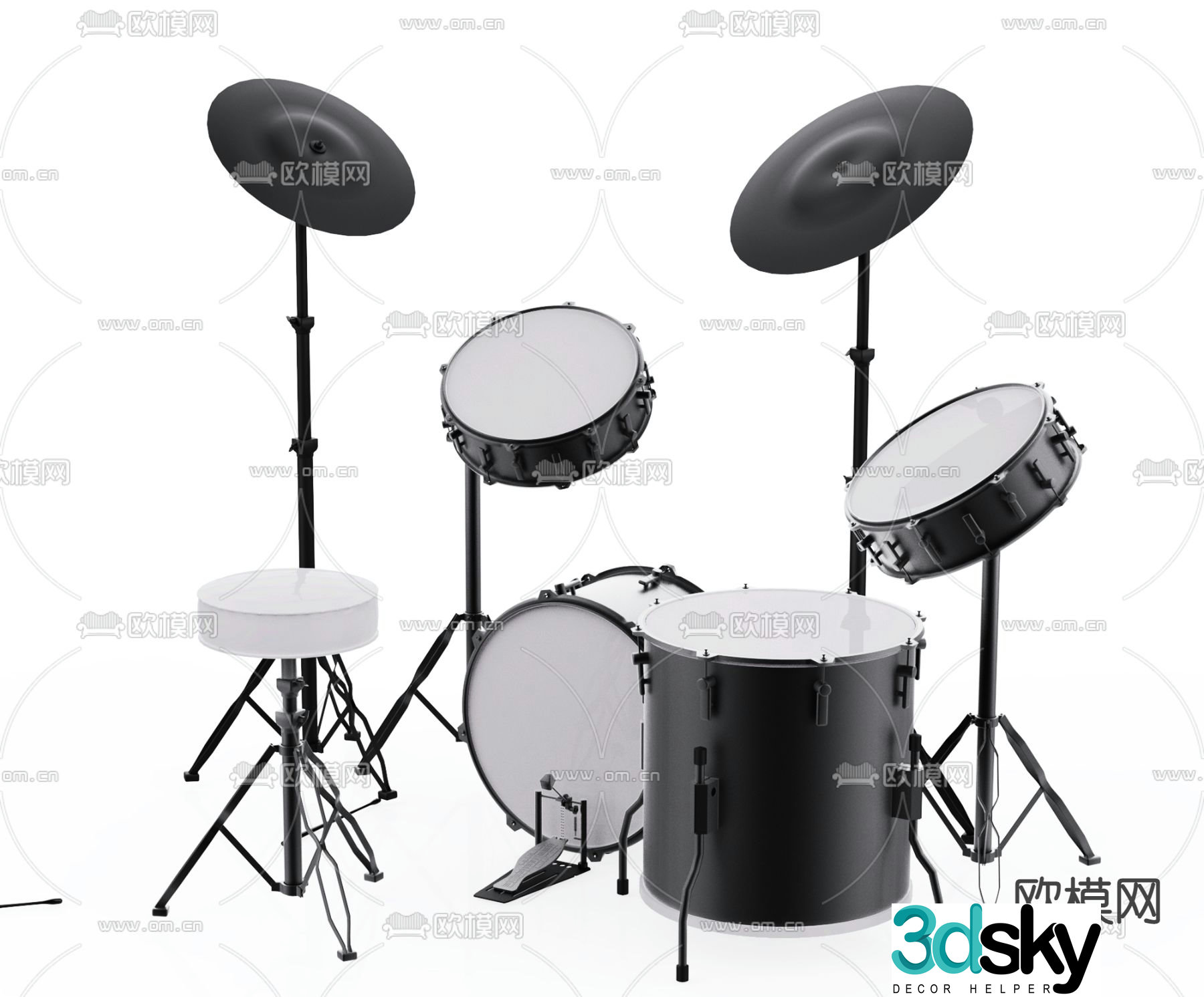 Modern drum set 3d model