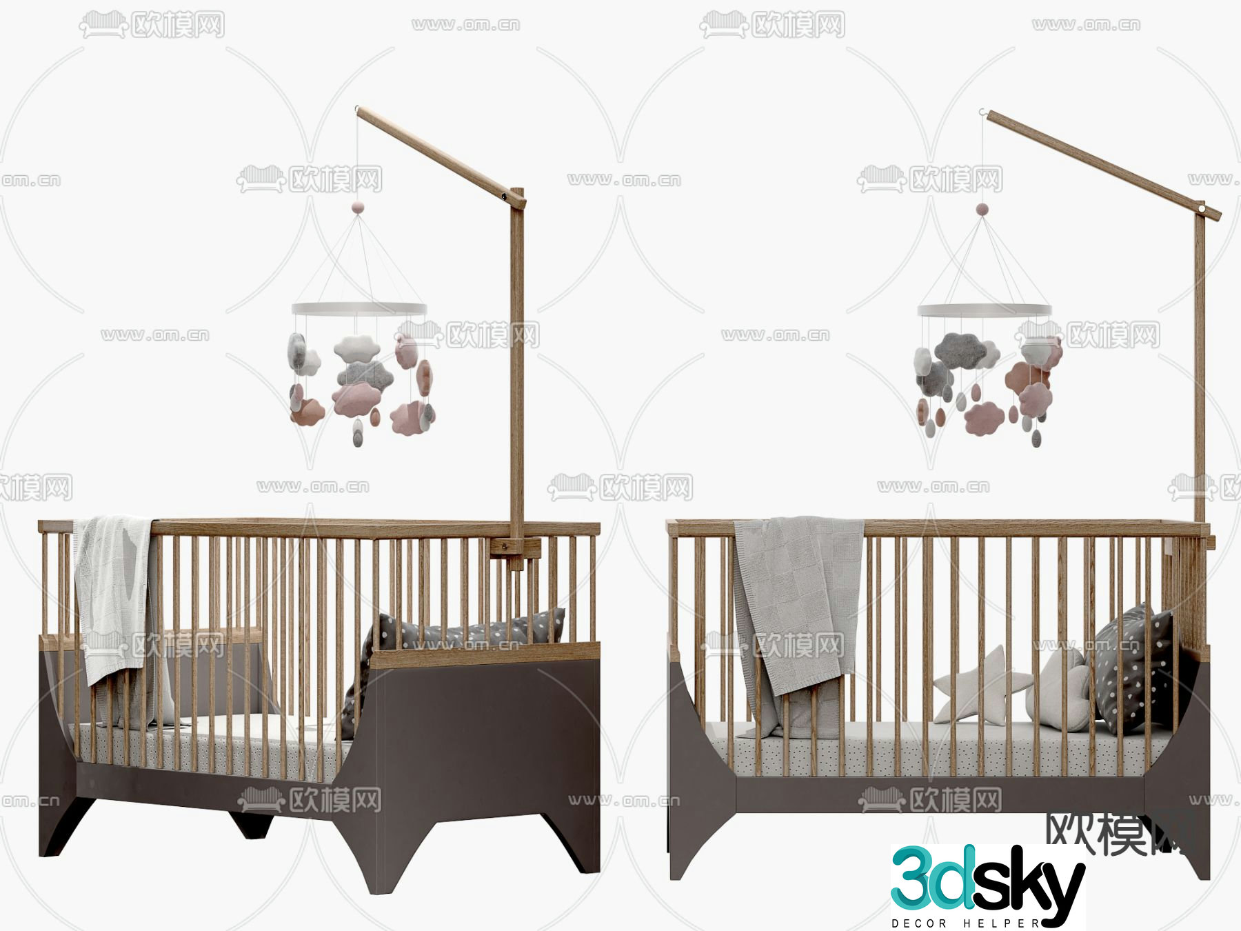 Modern solid wood crib 3d model