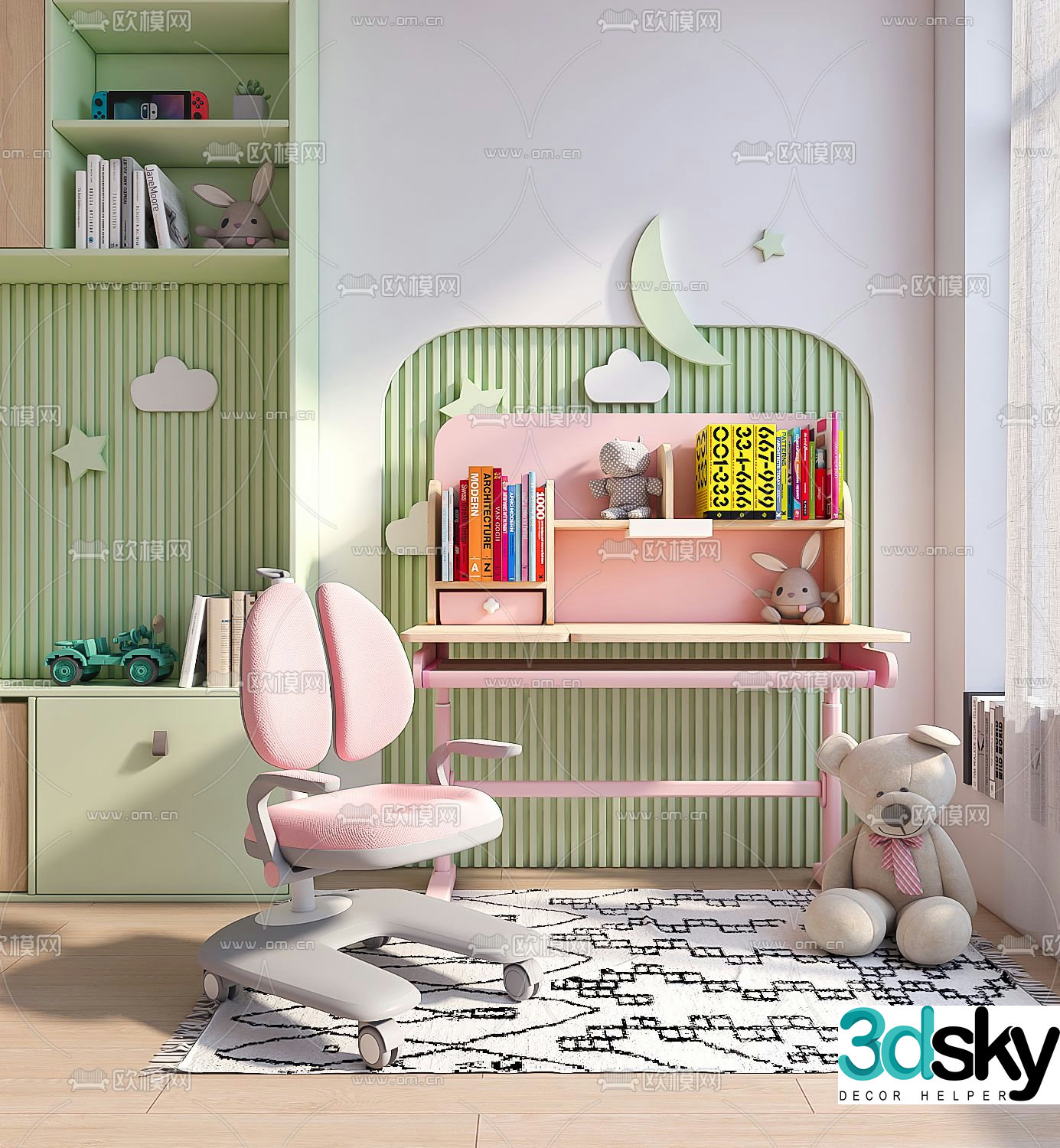 Modern children’s study desk and chair 3d model