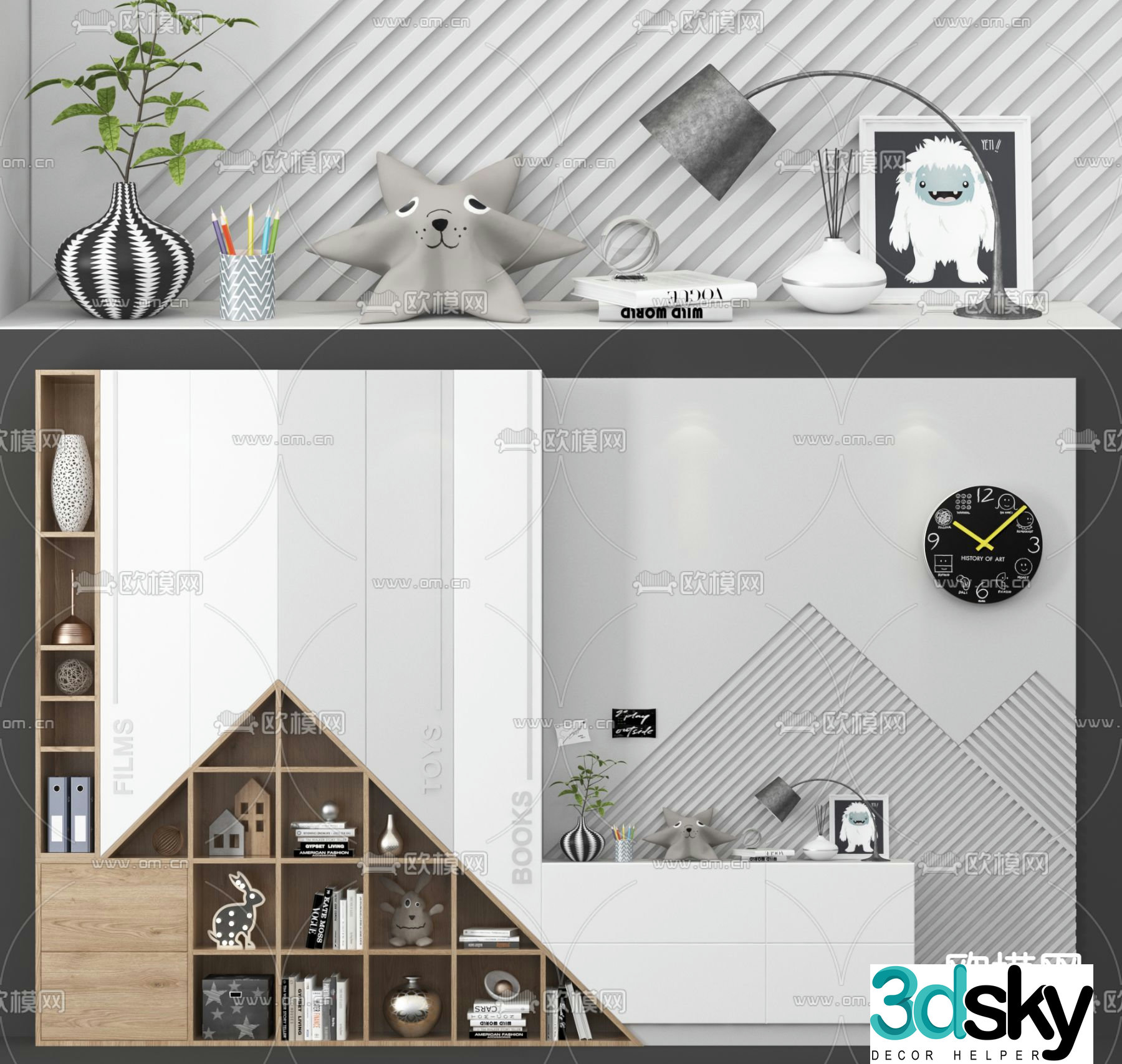 Modern children’s bookcase decorative cabinet 3d model