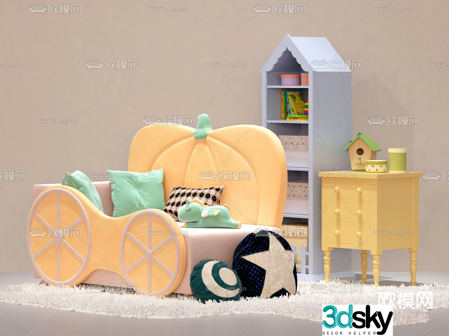 Modern fabric children’s bed 3d model