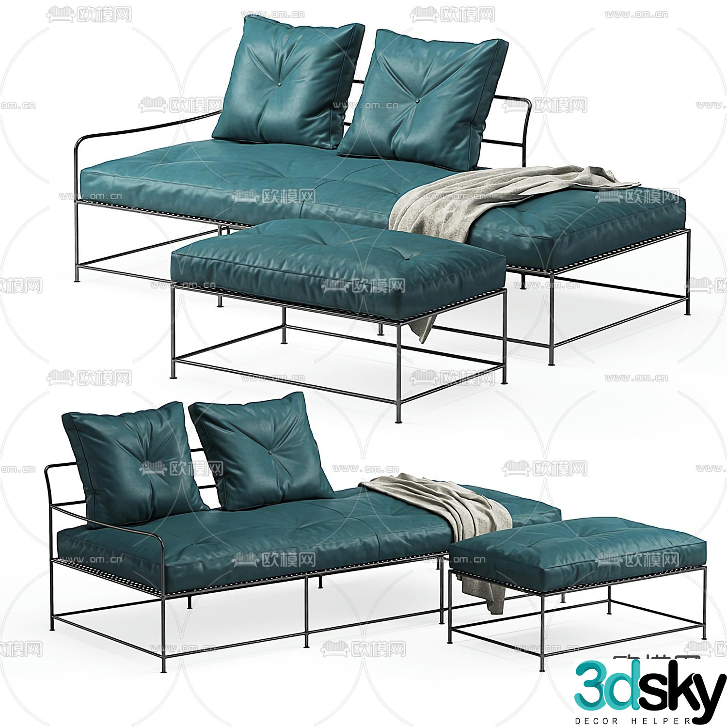 BAXTER wrought iron sofa chaise longue 3d model