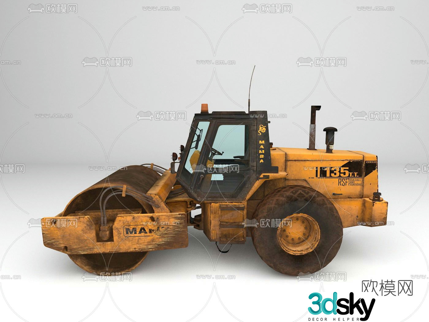 Modern road roller free 3d model