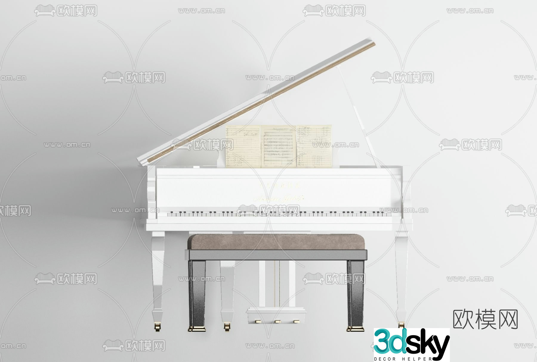 Modern piano free 3d model