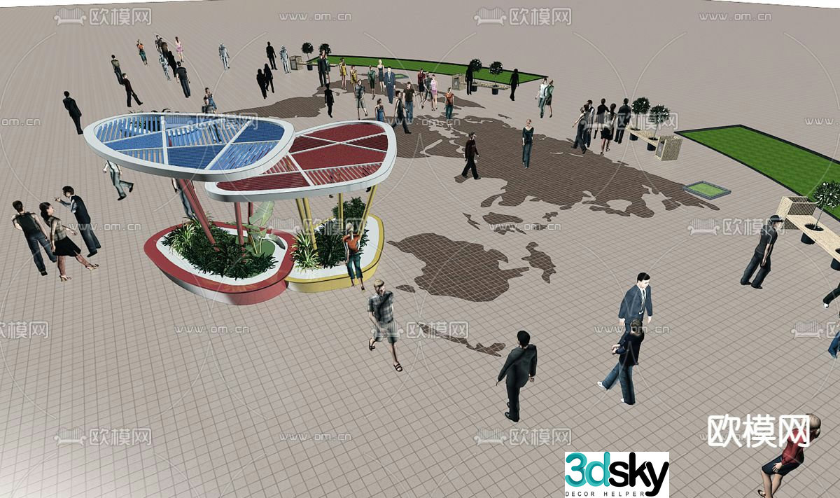 Modern square public equipment free 3d model
