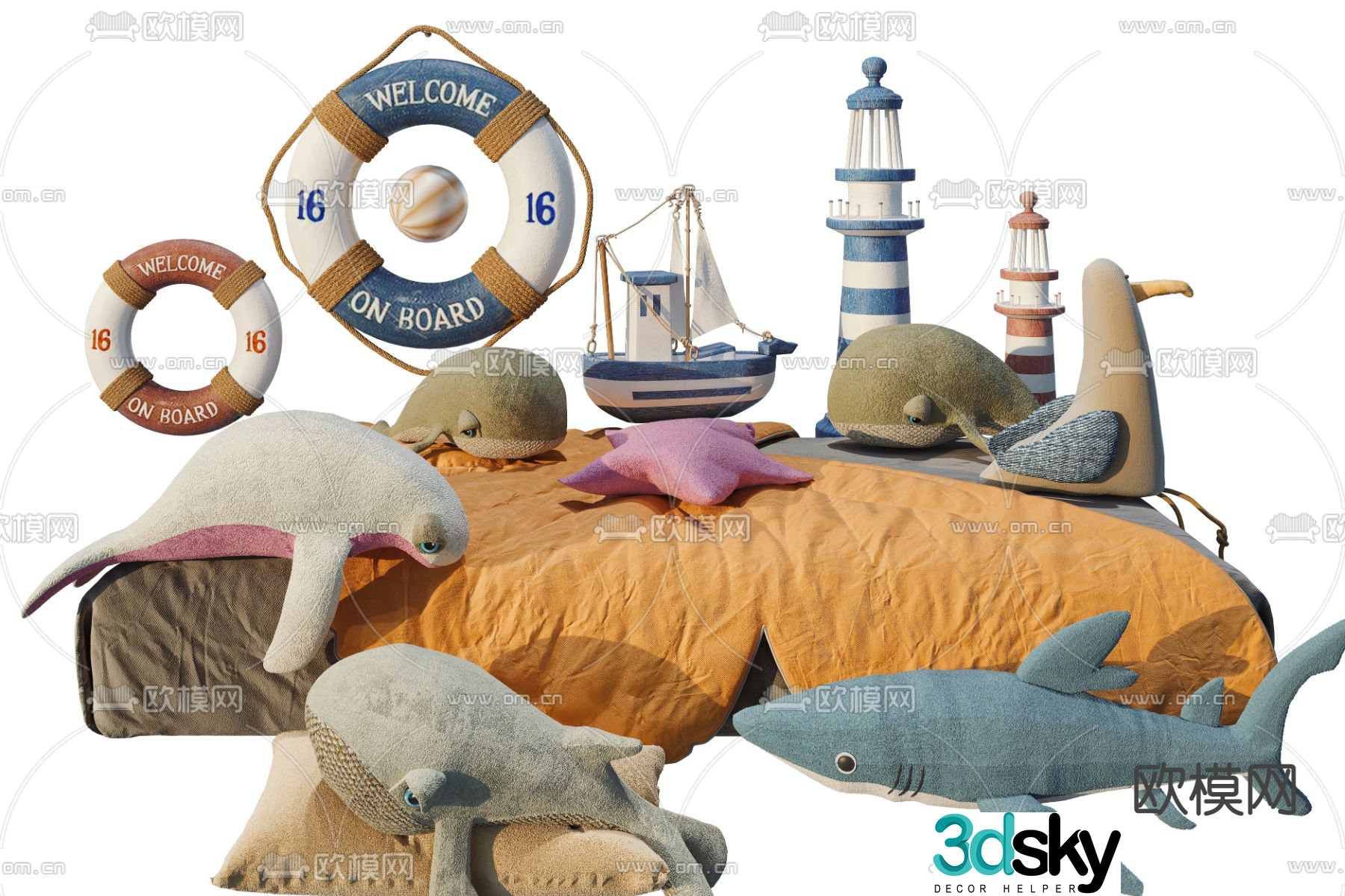 Modern dolphin shark children’s stuffed toy 3d model