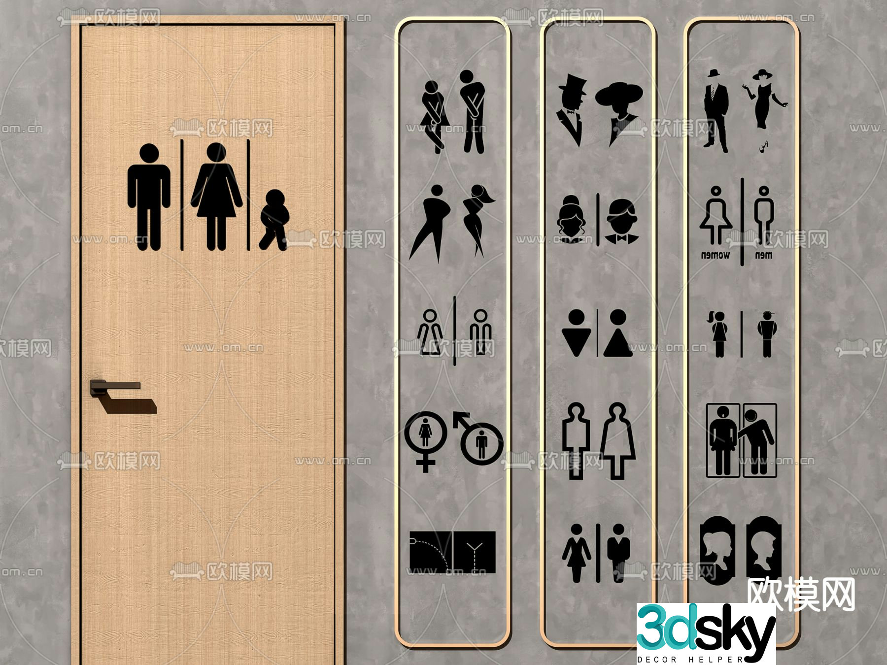 Modern bathroom sign logo 3d model