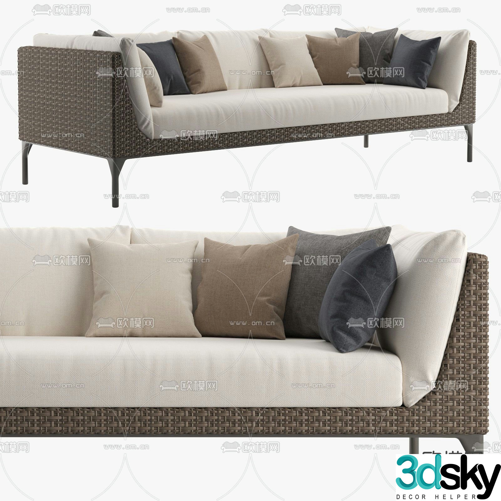 B&B italia modern fabric multi-seater sofa 3d model