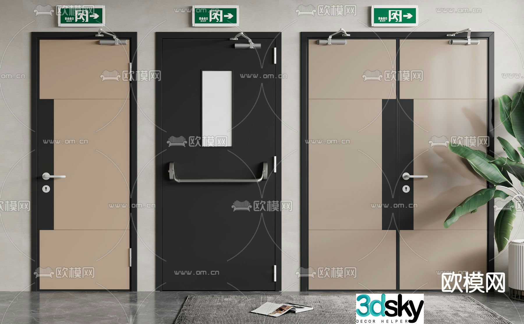 Modern fire door safety exit 3d model