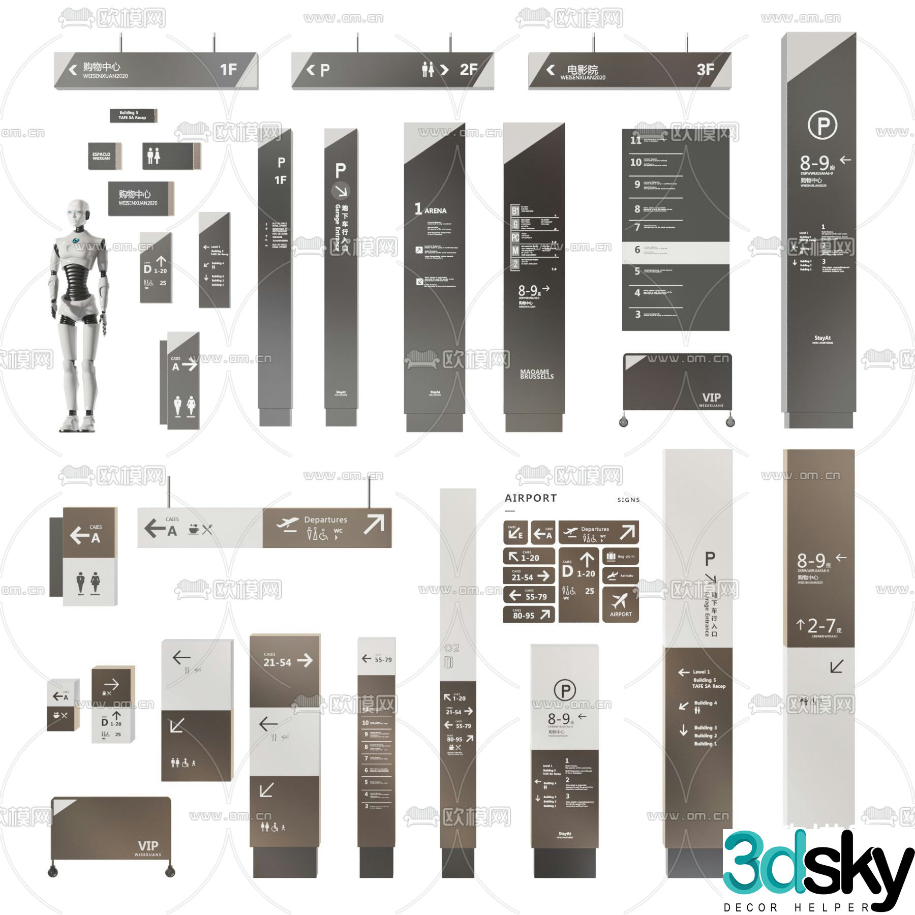 Modern signage guide sign 3d model