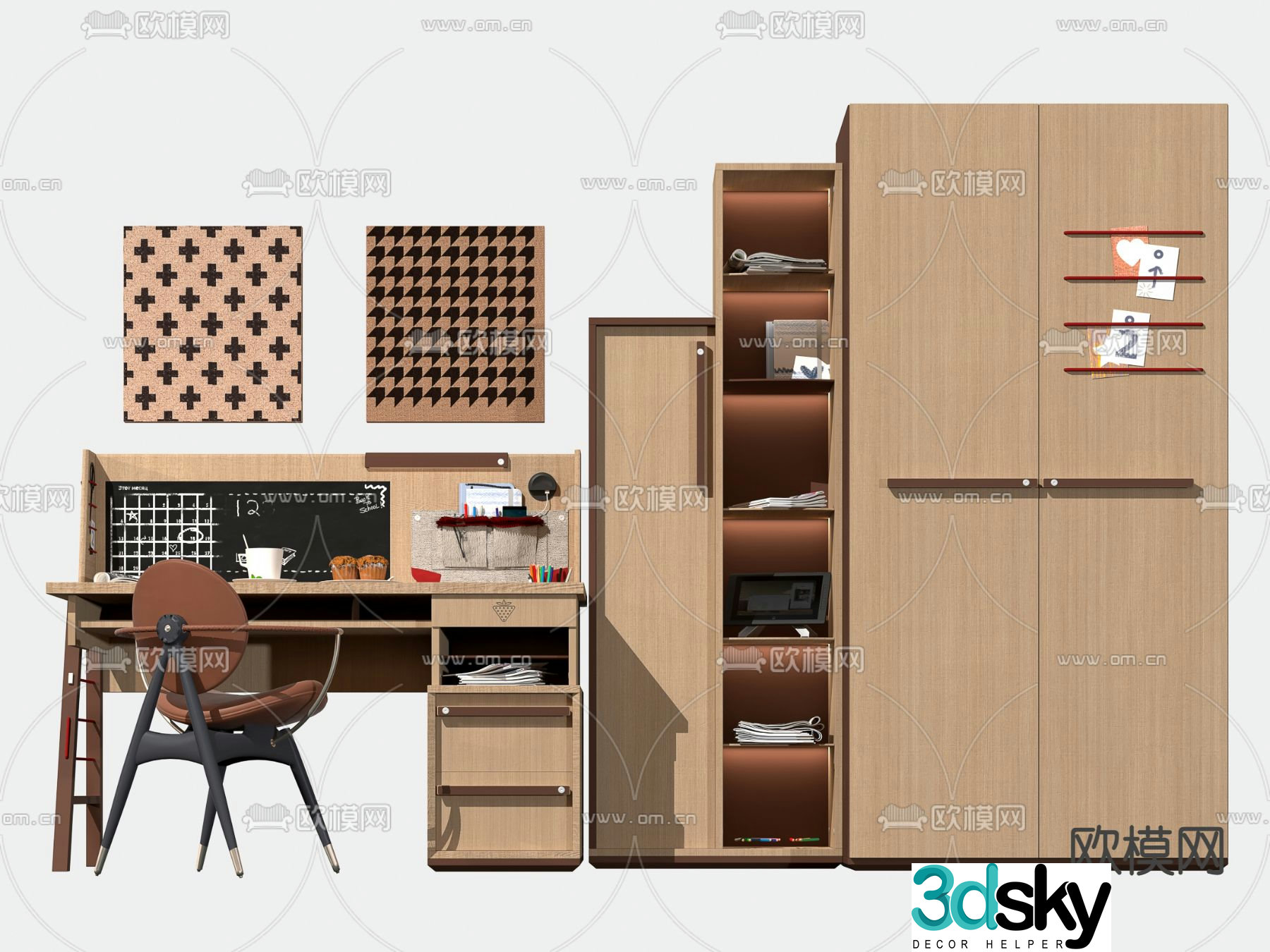 Modern children’s desk chair wardrobe 3d model