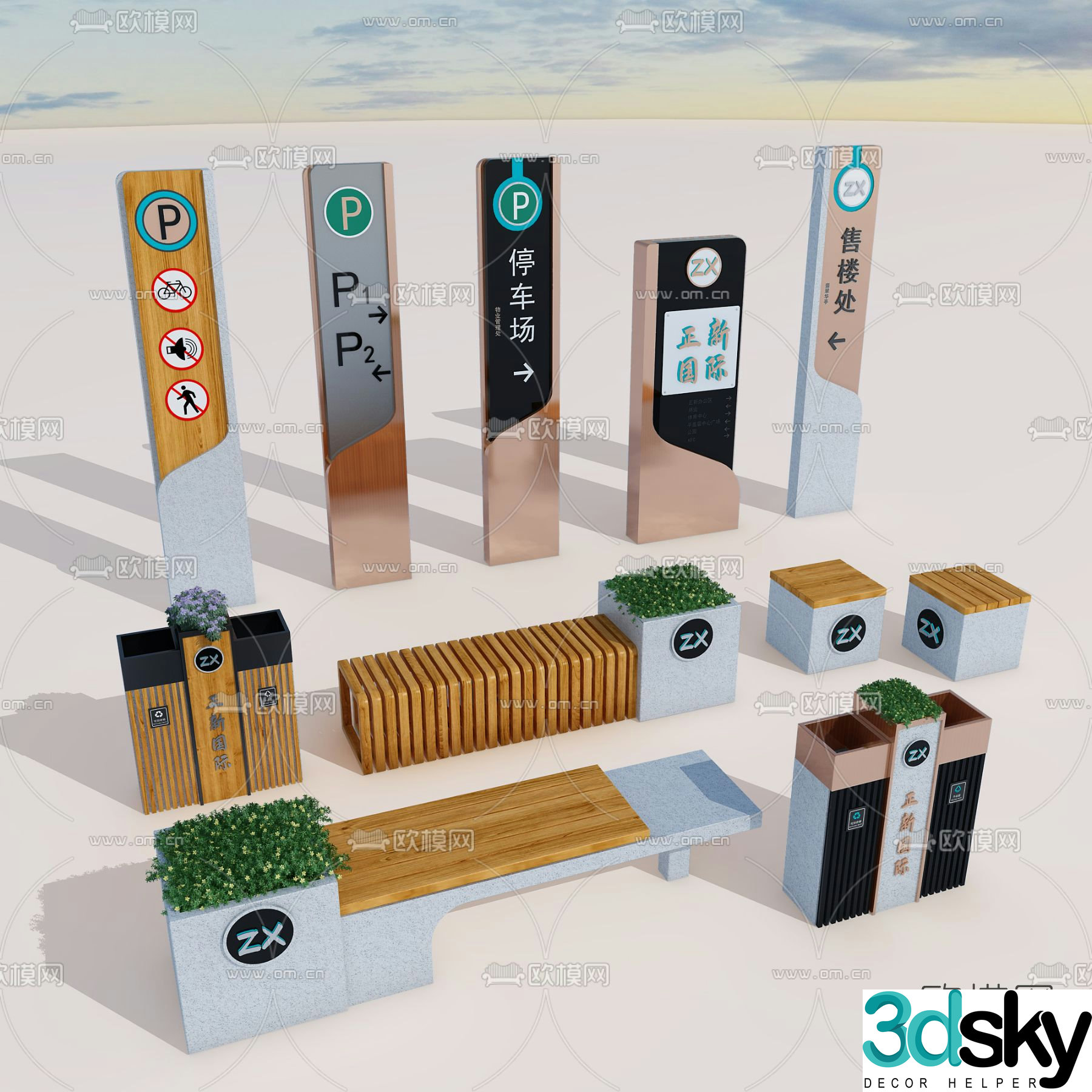 Modern signage guide sign free 3d model