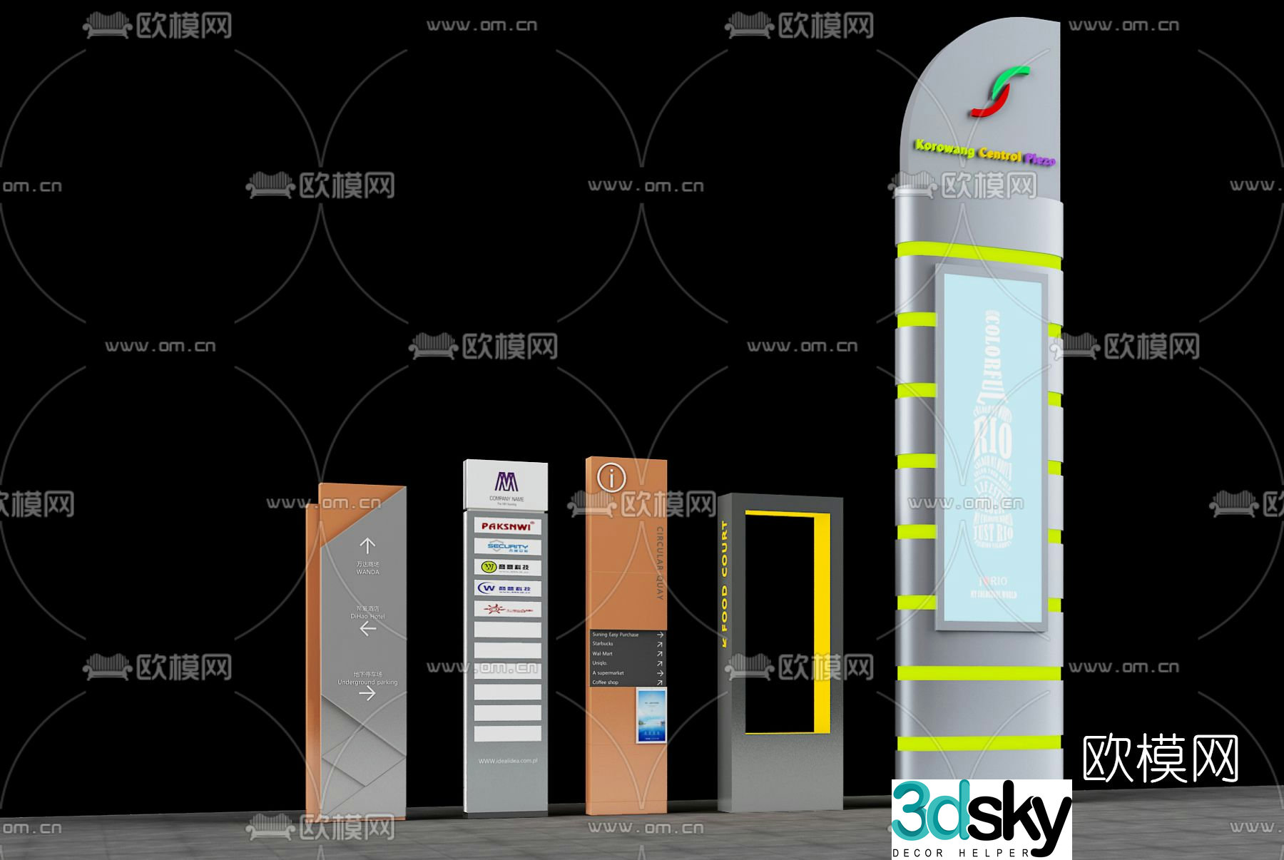 Modern signage guide sign free 3d model