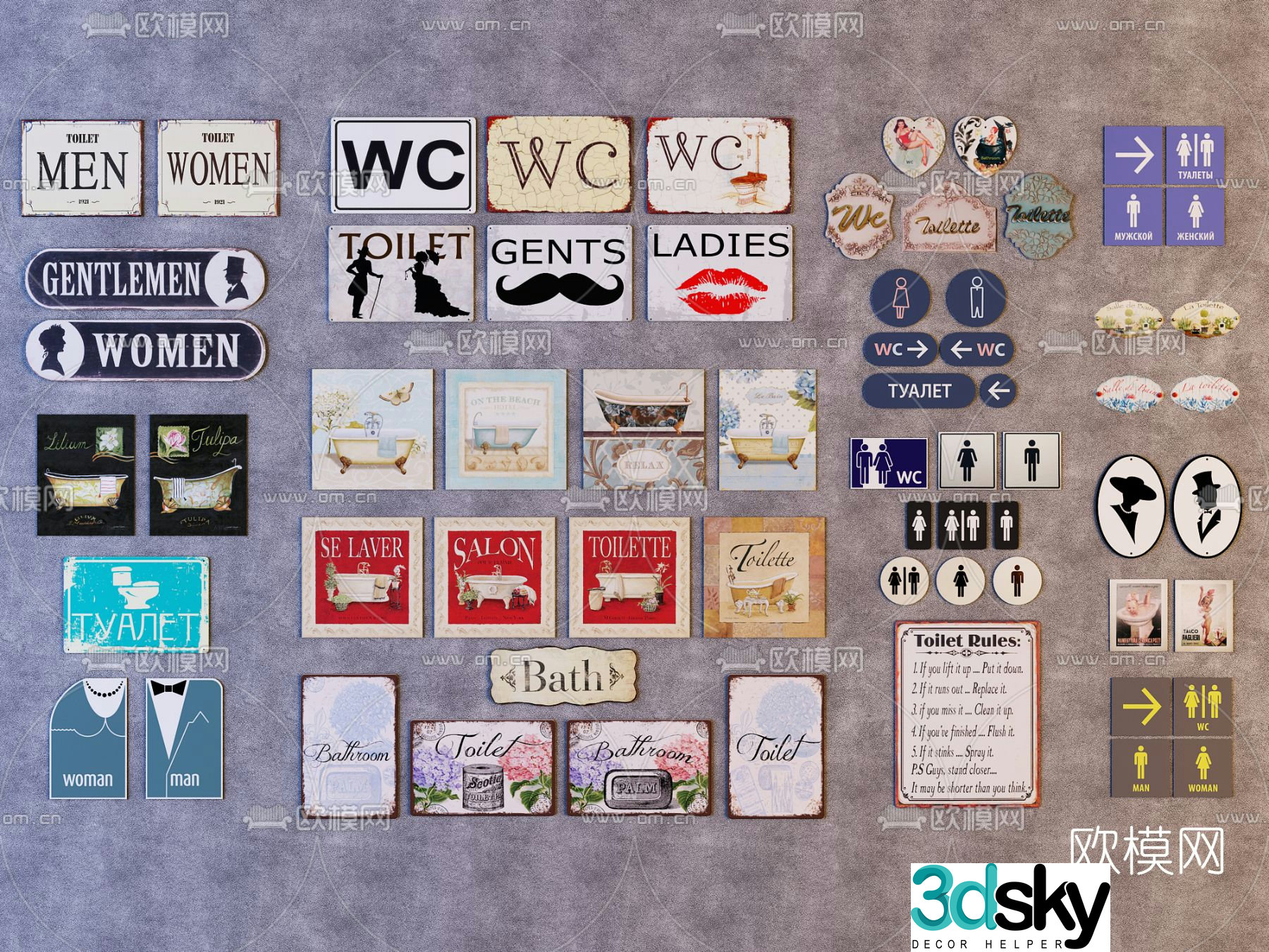 Industrial style signage guide sign free 3d model