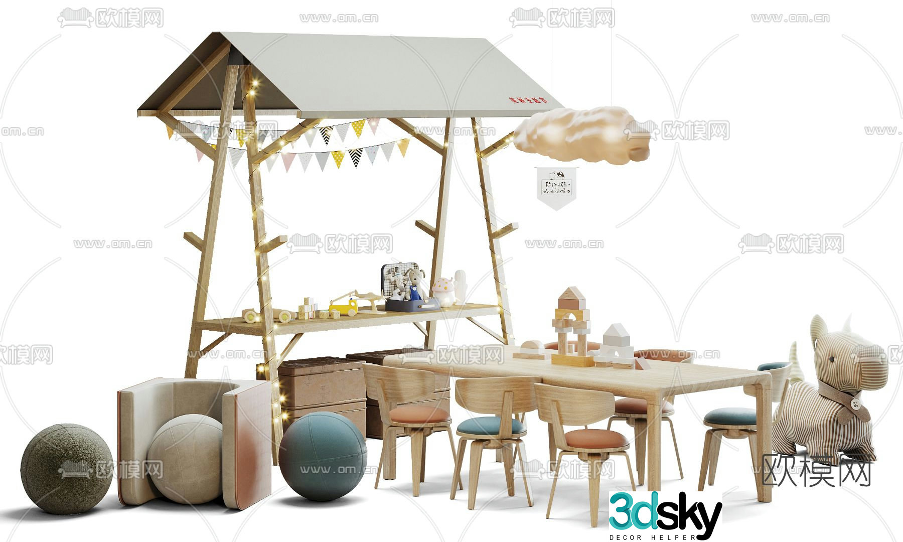 Modern children’s table and chair 3d model