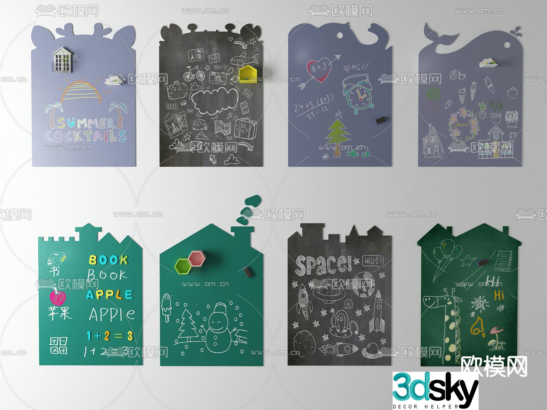 Modern children’s room blackboard stickers blackboard wall blackboard painting 3d model