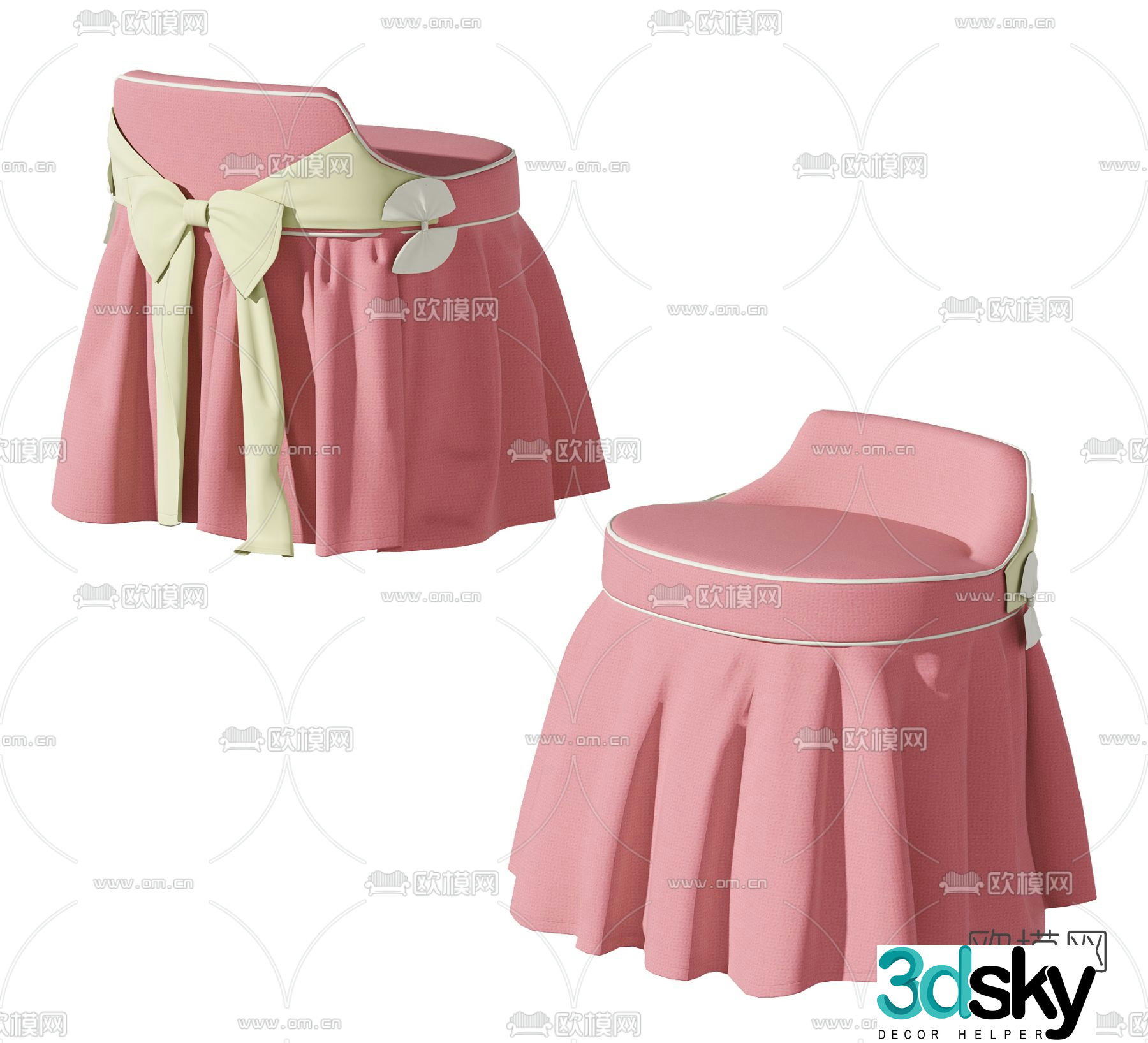 Modern fabric children’s stool 3d model