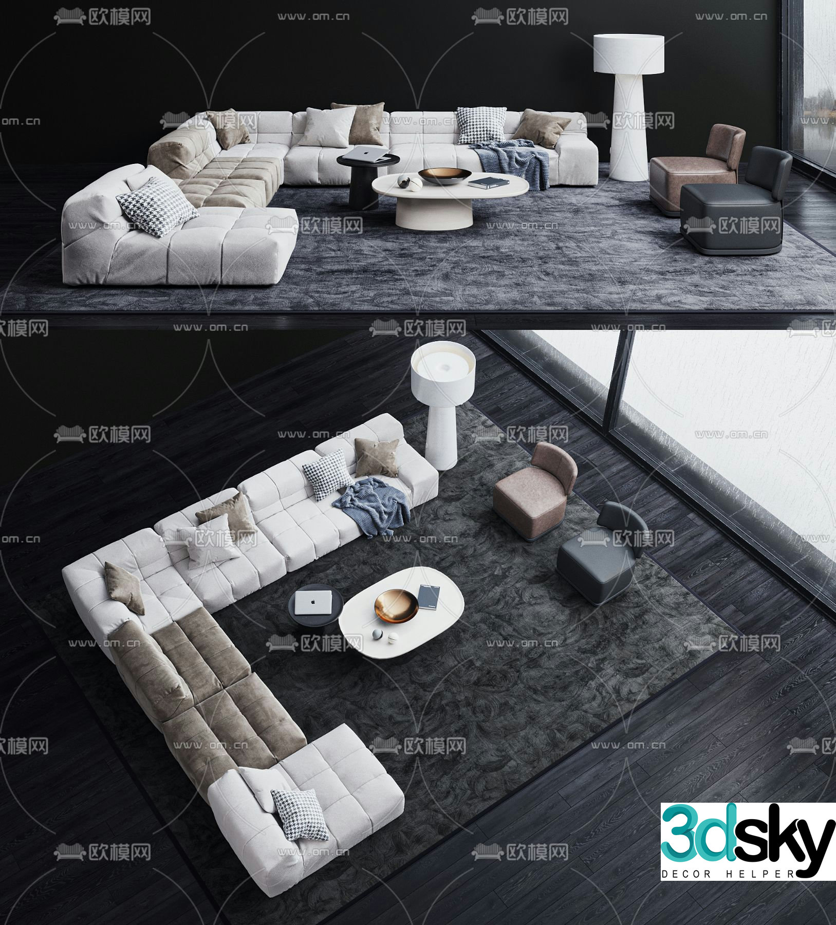 B&B italia modern fabric corner sofa set 3d model