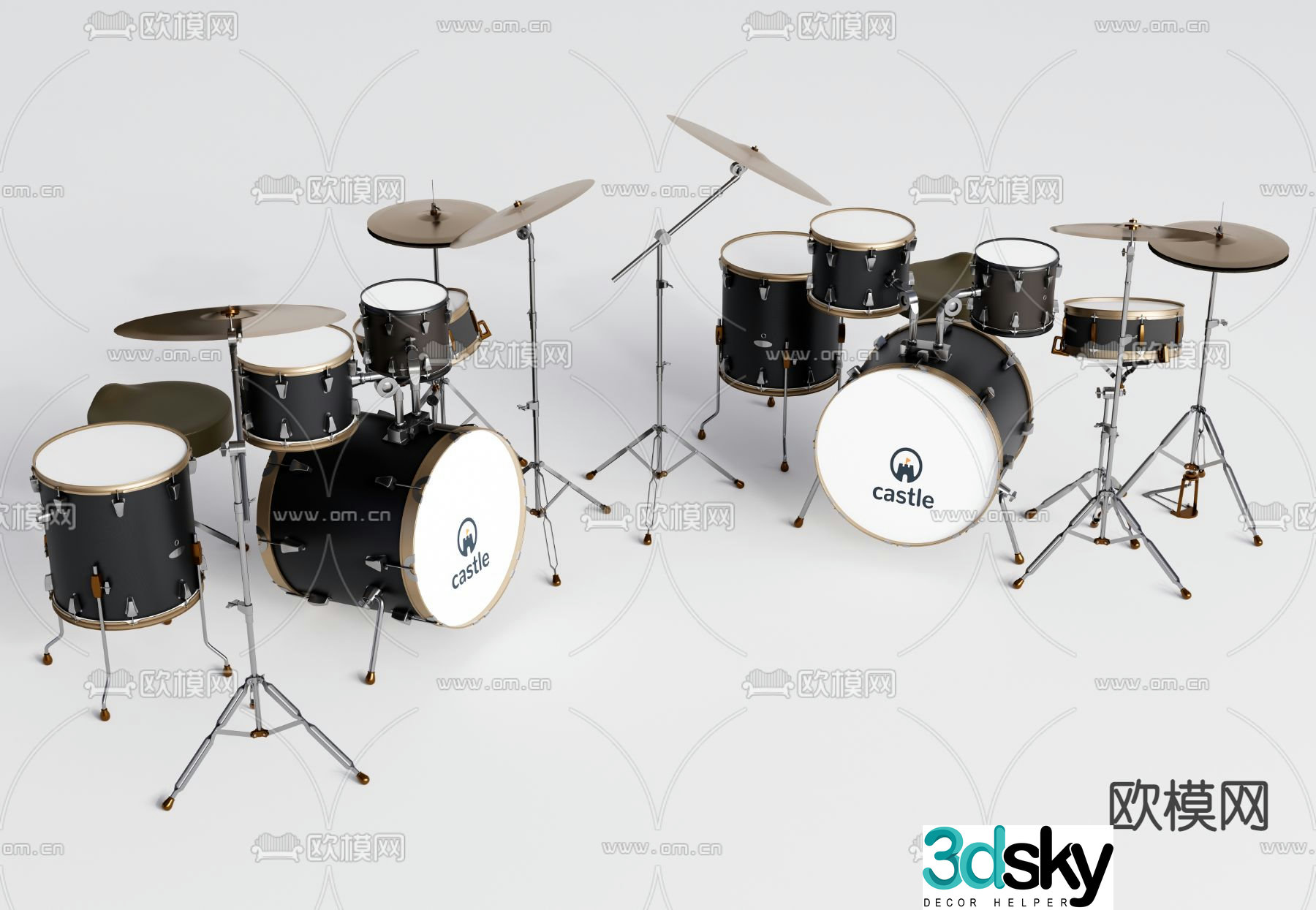 Modern musical instrument drum set 3d model